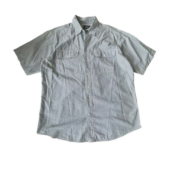 Vintage 1990s Woolrich Button Down Shirt Short Sleeve Stripe Blue Green Men L - Picture 11 of 11